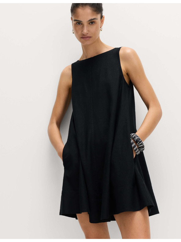 Marks & Spencer Slobodne mini haljine s ovalnim izrezom i visokim udjelom lana Marks & Spencer crna