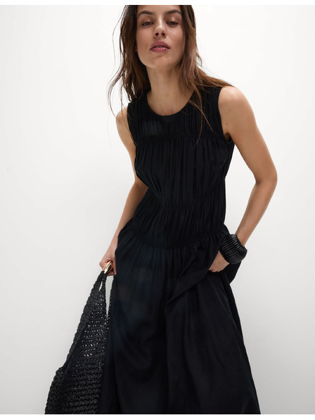 Marks & Spencer Fluidne nabrane midi haljine s visokim udjelom lana Marks & Spencer crna