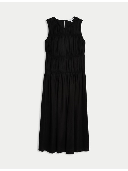 Marks & Spencer Fluidne nabrane midi haljine s visokim udjelom lana Marks & Spencer crna