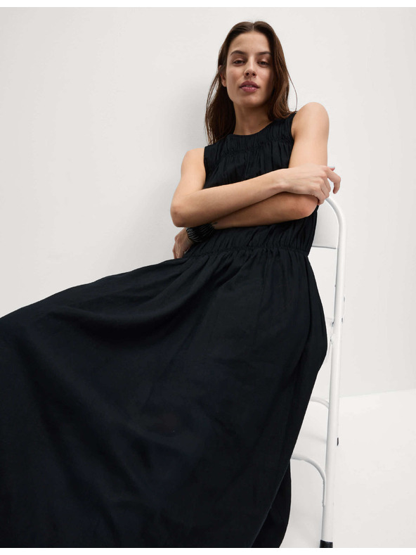 Marks & Spencer Fluidne nabrane midi haljine s visokim udjelom lana Marks & Spencer crna