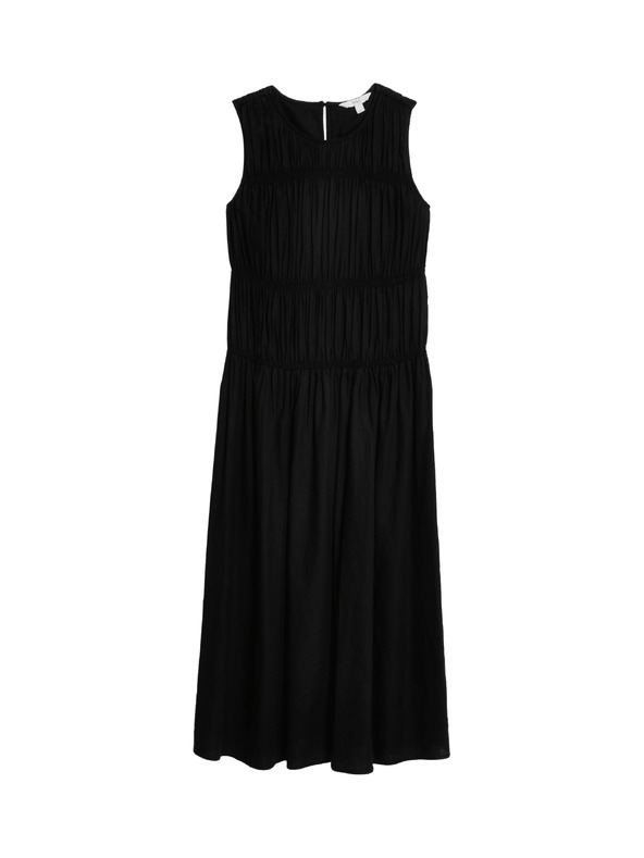 Marks & Spencer Fluidne nabrane midi haljine s visokim udjelom lana Marks & Spencer crna