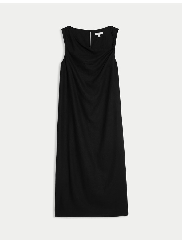 Marks & Spencer Fluidne midaxi haljine s visokim udjelom lana i vezivanjem oko vrata Marks & Spencer crna