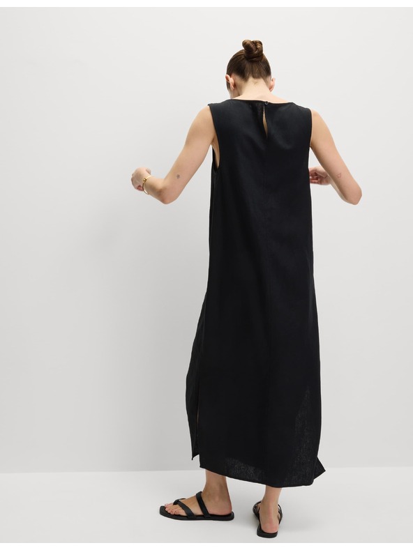 Marks & Spencer Fluidne midaxi haljine s visokim udjelom lana i vezivanjem oko vrata Marks & Spencer crna
