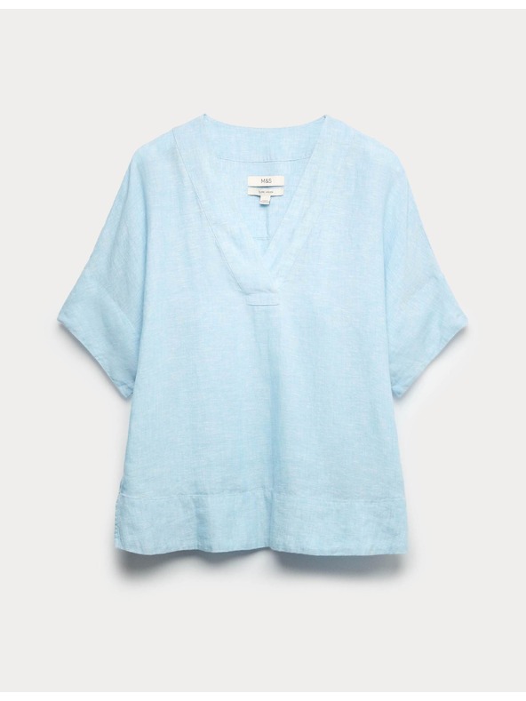 Marks & Spencer Majica Popover od čistog lana s V izrezom Marks & Spencer plava