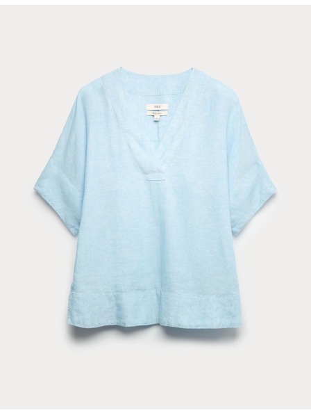 Marks & Spencer Majica Popover od čistog lana s V izrezom Marks & Spencer plava