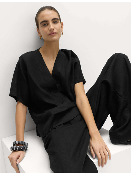 Marks & Spencer Majica Popover od čistog lana s V izrezom Marks & Spencer crna