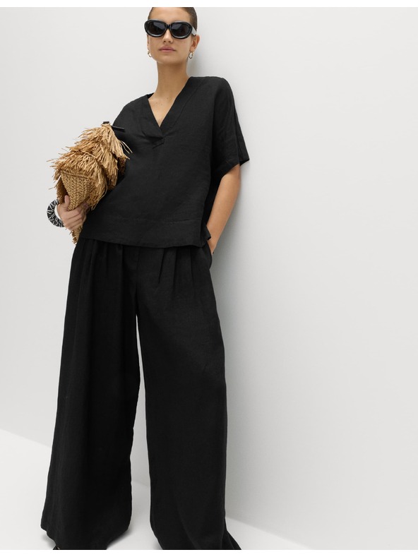 Marks & Spencer Majica Popover od čistog lana s V izrezom Marks & Spencer crna