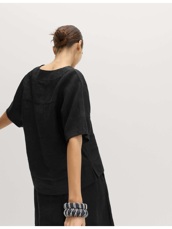 Marks & Spencer Majica Popover od čistog lana s V izrezom Marks & Spencer crna