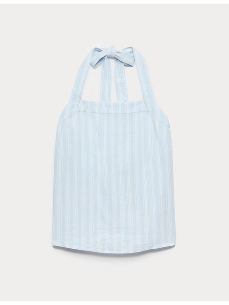 Marks & Spencer Majica sa printom, visokim udjelom lana i vezivanjem oko vrata Marks & Spencer plava