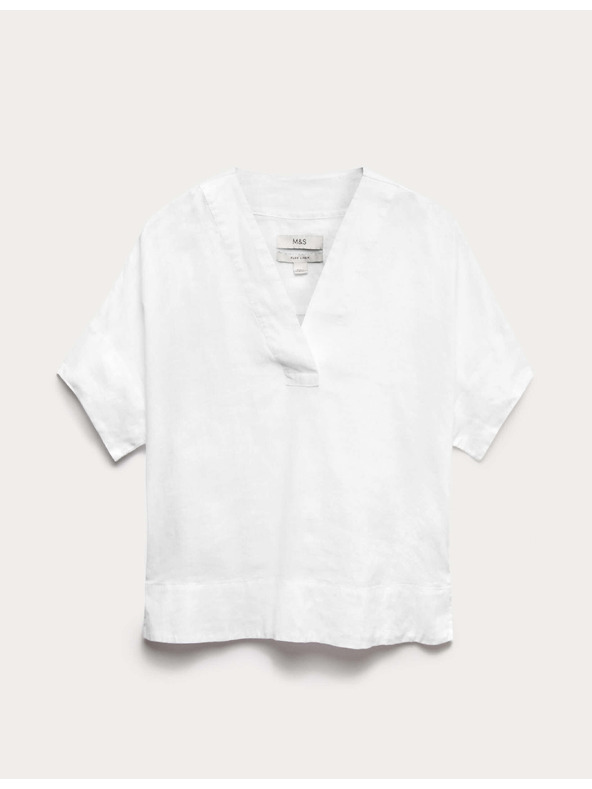 Marks & Spencer Popover top od čistog lana s V izrezom Marks & Spencer bijela