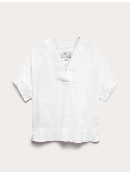 Marks & Spencer Popover top od čistog lana s V izrezom Marks & Spencer bijela
