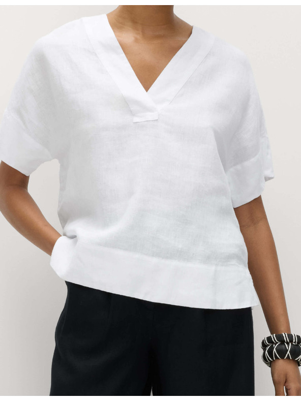 Marks & Spencer Popover top od čistog lana s V izrezom Marks & Spencer bijela
