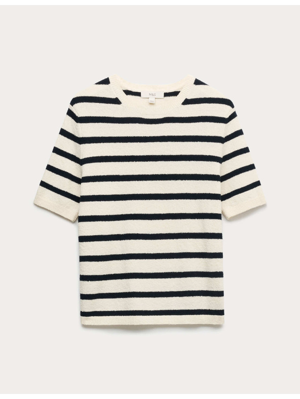 Marks & Spencer Prugasti pleteni bukle top sa visokim udjelom pamuka Marks & Spencer kremasta