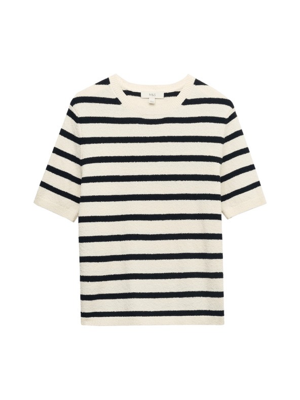 Marks & Spencer Prugasti pleteni bukle top sa visokim udjelom pamuka Marks & Spencer kremasta