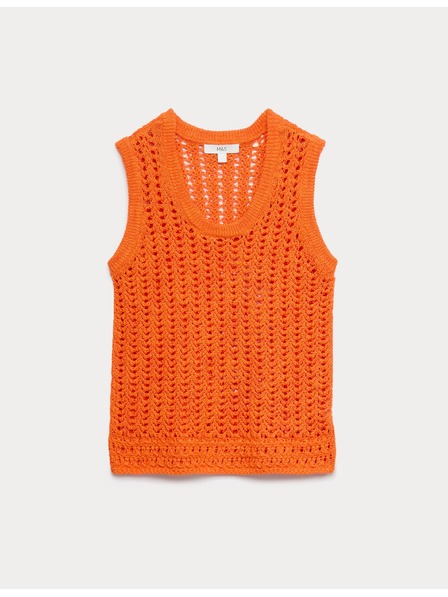 Marks & Spencer Pletena majica u hakiranom stilu, sa ovalnim izrezom i visokim udjelom pamuka Marks & Spencer narandžasta