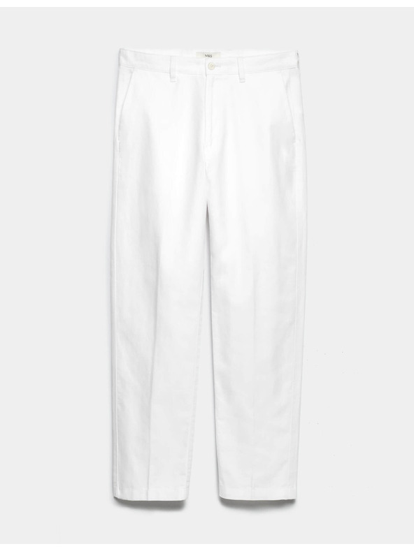 Marks & Spencer Chino hlačice od lnene mješavine, normalan kroj Marks & Spencer bijela