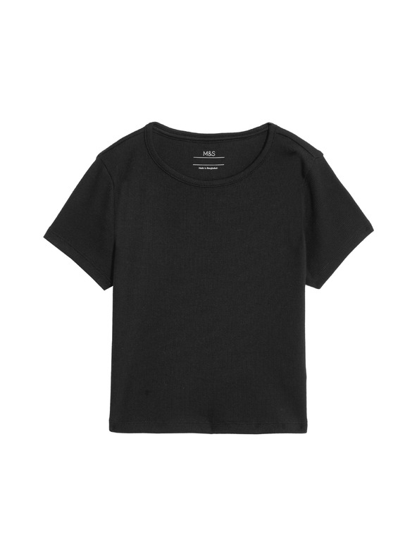 Marks & Spencer Rebrasta majica s visokim udjelom pamuka (2–16 godina) Marks & Spencer crna