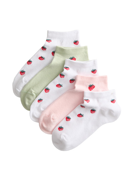 Marks & Spencer Kratke čarape Trainer Liners™ sa jagodama i visokim udjelom pamuka, 5 pari u pakiranju (6 malo – 7 veliko) Marks & Spencer crvena