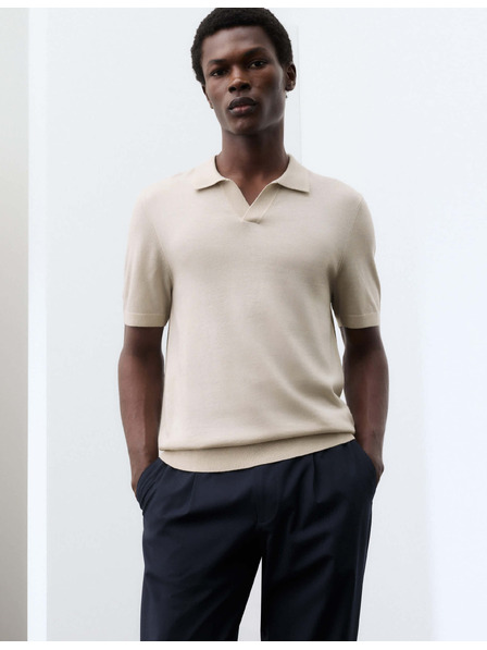 Marks & Spencer Pletena polo majica od čiste extra fine vune merino Marks & Spencer bež