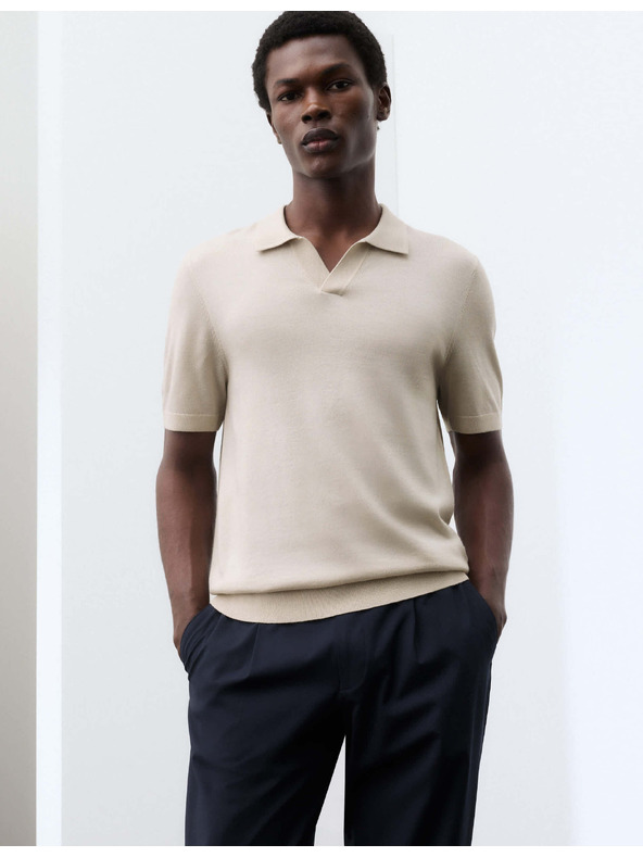 Marks & Spencer Pletena polo majica od čiste extra fine vune merino Marks & Spencer bež