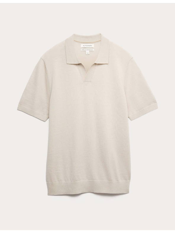 Marks & Spencer Pletena polo majica od čiste extra fine vune merino Marks & Spencer bež