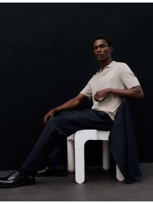 Marks & Spencer Pletena polo majica od čiste extra fine vune merino Marks & Spencer bež