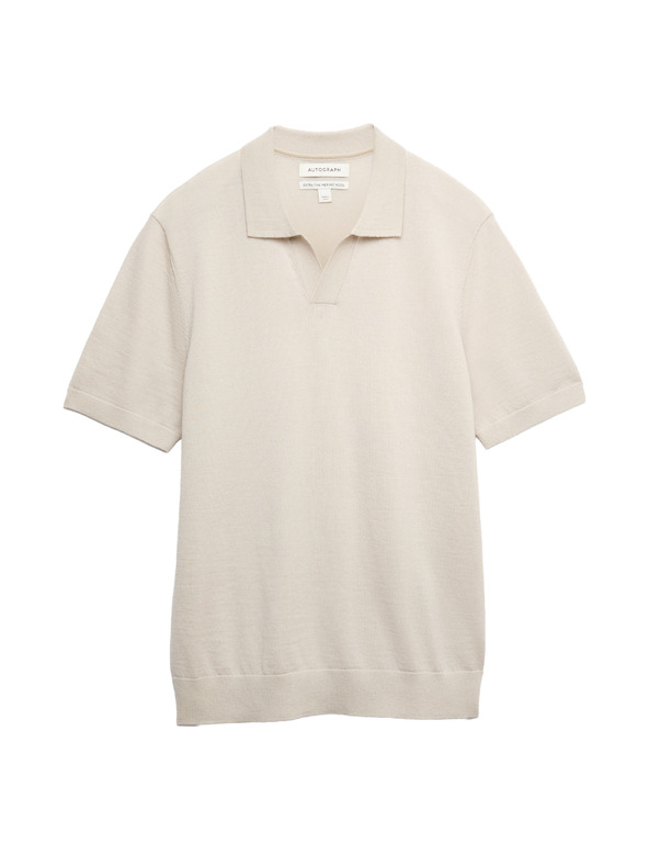 Marks & Spencer Pletena polo majica od čiste extra fine vune merino Marks & Spencer bež