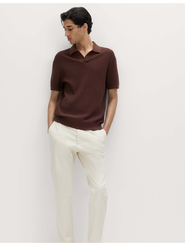 Marks & Spencer Polo majica s rebrasta teksturom, košuljskim vratom, s visokim udjelom pamuka Marks & Spencer smeđa