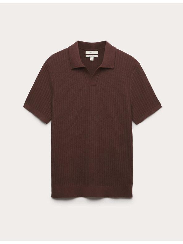 Marks & Spencer Polo majica s rebrasta teksturom, košuljskim vratom, s visokim udjelom pamuka Marks & Spencer smeđa