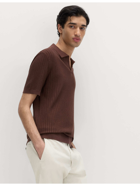 Marks & Spencer Polo majica s rebrasta teksturom, košuljskim vratom, s visokim udjelom pamuka Marks & Spencer smeđa