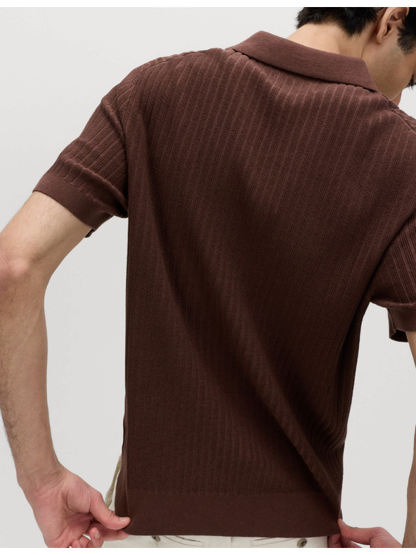 Marks & Spencer Polo majica s rebrasta teksturom, košuljskim vratom, s visokim udjelom pamuka Marks & Spencer smeđa