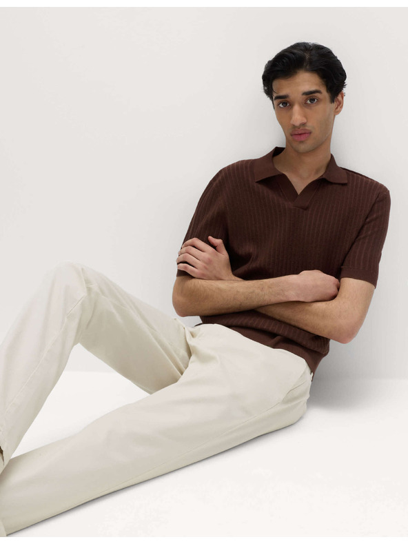 Marks & Spencer Polo majica s rebrasta teksturom, košuljskim vratom, s visokim udjelom pamuka Marks & Spencer smeđa