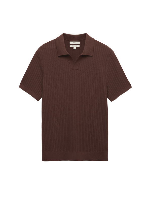 Marks & Spencer Polo majica s rebrasta teksturom, košuljskim vratom, s visokim udjelom pamuka Marks & Spencer smeđa