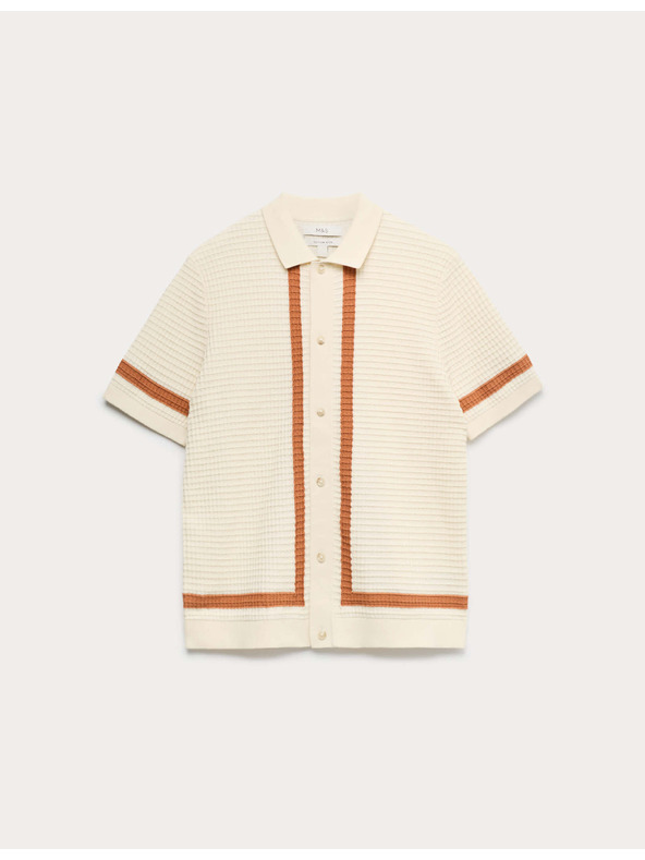 Marks & Spencer Pletena polo majica od čiste pamuka s kontrastnom obrubom Marks & Spencer kremasta