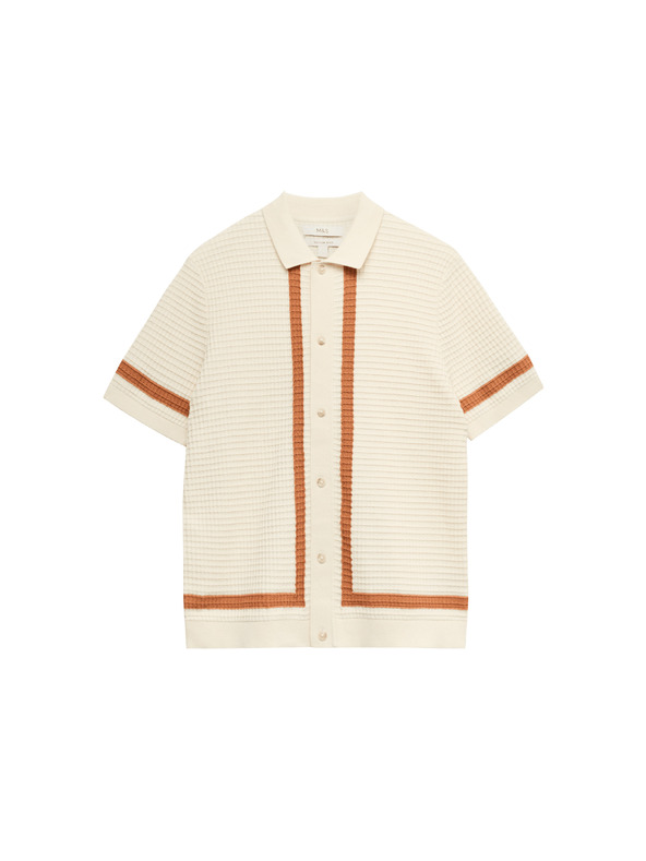 Marks & Spencer Pletena polo majica od čiste pamuka s kontrastnom obrubom Marks & Spencer kremasta