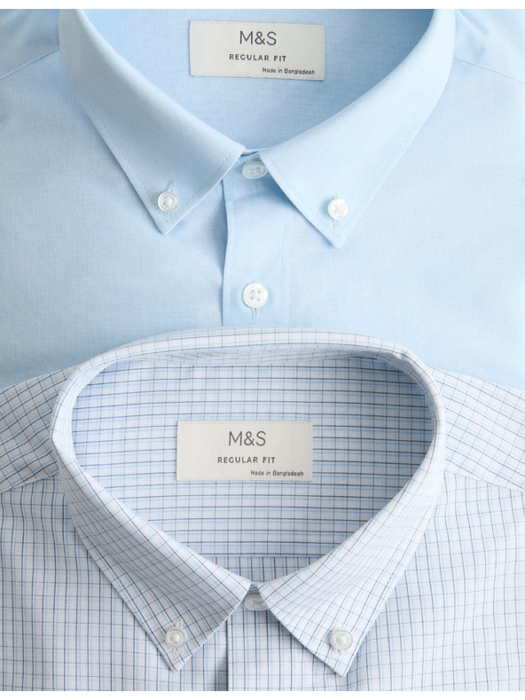 Marks & Spencer Set 2 komada karirane majice s kratkim rukavima, normalan kroj Marks & Spencer plava