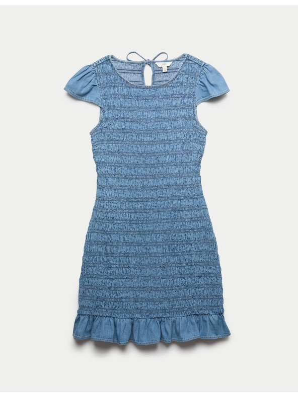 Marks & Spencer Teksaška naborana mini haljina s volanom na rubu Marks & Spencer mornarska plava