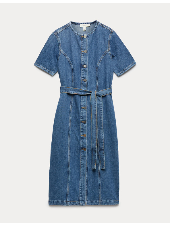 Marks & Spencer Denimska zapinjajuća midi haljina s istaknuta struk Marks & Spencer mornarska plava