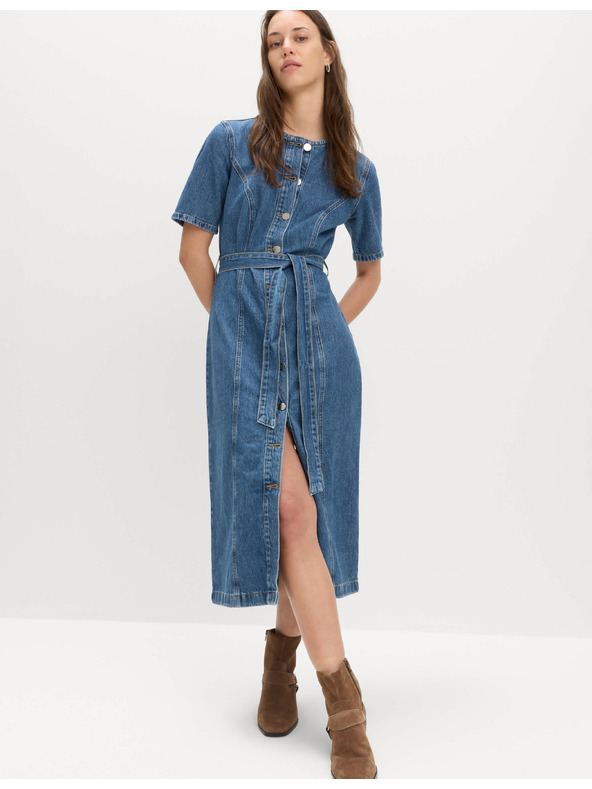 Marks & Spencer Denimska zapinjajuća midi haljina s istaknuta struk Marks & Spencer mornarska plava
