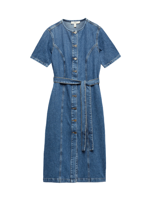 Marks & Spencer Denimska zapinjajuća midi haljina s istaknuta struk Marks & Spencer mornarska plava