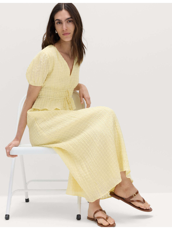 Marks & Spencer Midi haljina s istaknuta struk i V izrez, od mješavine liocelula Marks & Spencer žuta