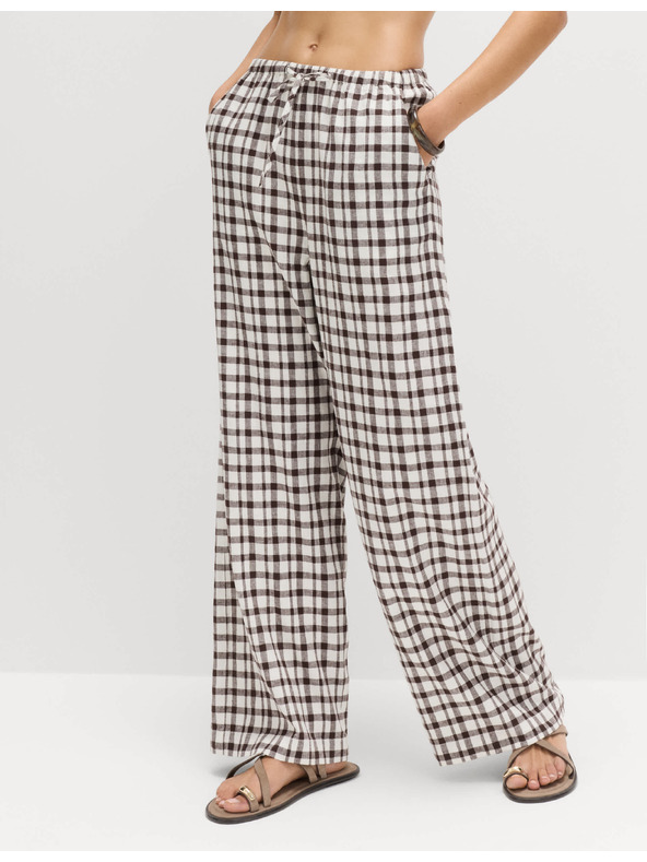 Marks & Spencer Hlače od Gingham materijala, s visokim udjelom lana s širokima nogavicama Marks & Spencer smeđa