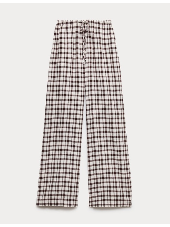 Marks & Spencer Hlače od Gingham materijala, s visokim udjelom lana s širokima nogavicama Marks & Spencer smeđa