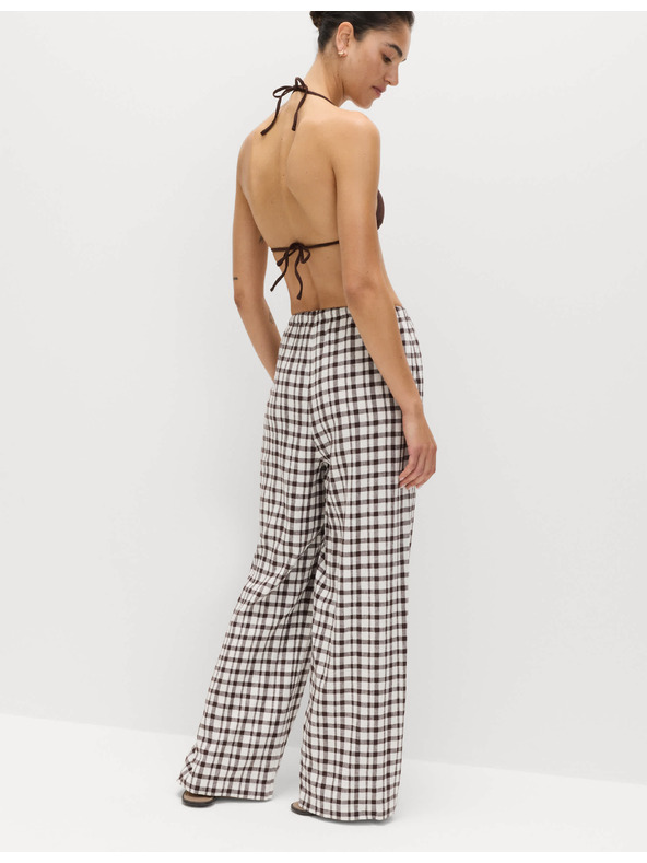 Marks & Spencer Hlače od Gingham materijala, s visokim udjelom lana s širokima nogavicama Marks & Spencer smeđa