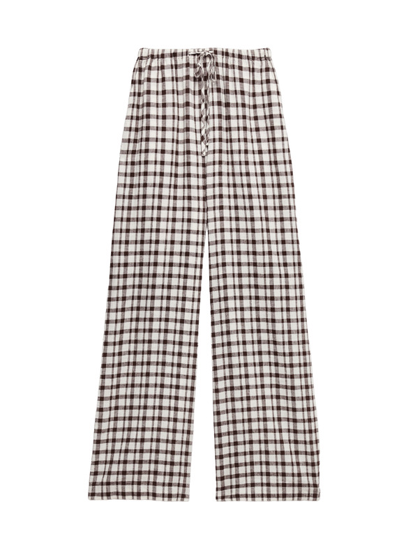 Marks & Spencer Hlače od Gingham materijala, s visokim udjelom lana s širokima nogavicama Marks & Spencer smeđa
