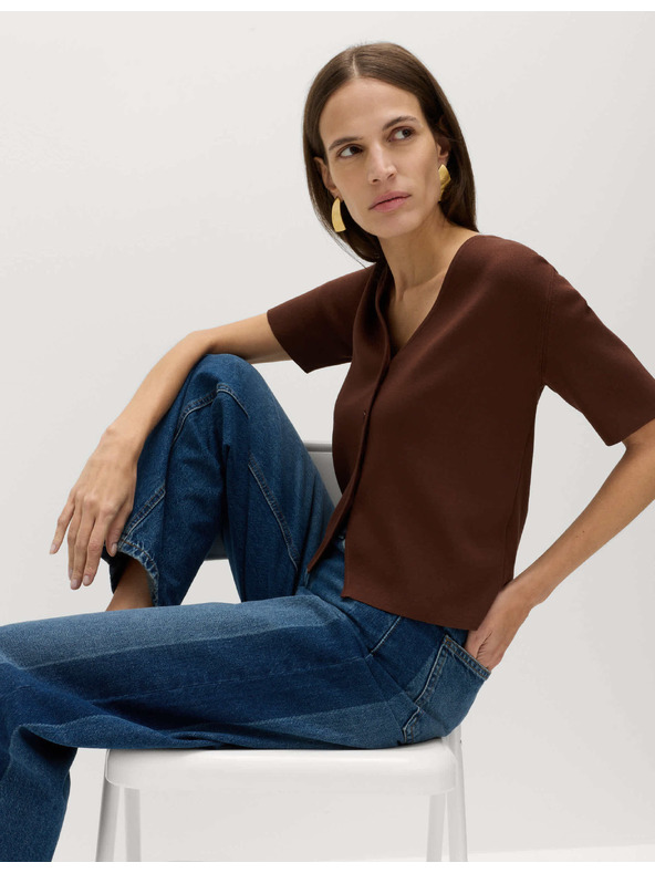 Marks & Spencer Dugme kardigan uskog kroja s V izrezom Marks & Spencer smeđa