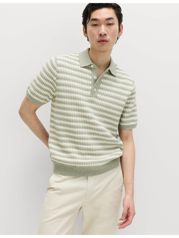 Marks & Spencer Prugasta pletena polo majica s teksturom, od čiste pamuke Marks & Spencer zelena
