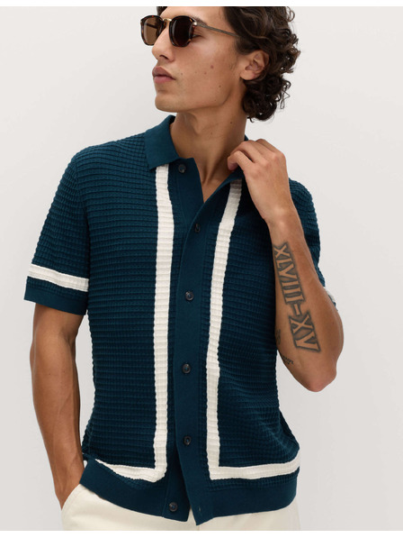 Marks & Spencer Pletena polo majica od čiste pamuka s kontrastnom obrubom Marks & Spencer plava