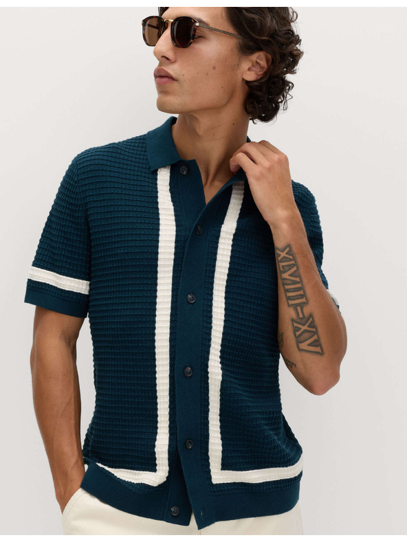 Marks & Spencer Pletena polo majica od čiste pamuka s kontrastnom obrubom Marks & Spencer plava