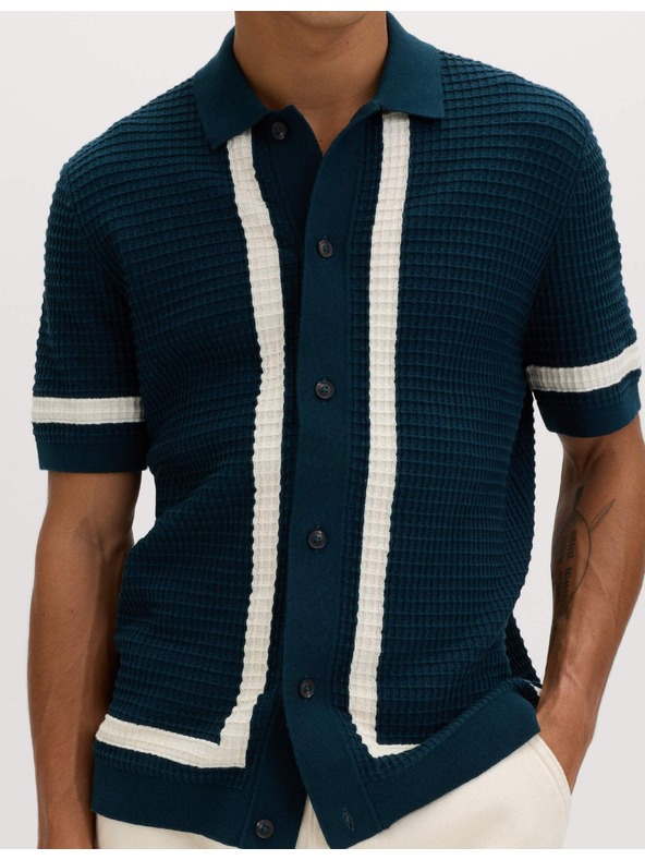 Marks & Spencer Pletena polo majica od čiste pamuka s kontrastnom obrubom Marks & Spencer plava